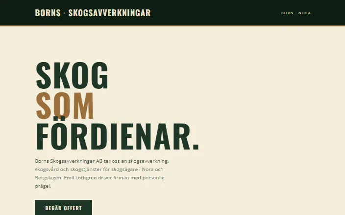 Skärmdump av Borns Skogsavverkningar ABs hemsida