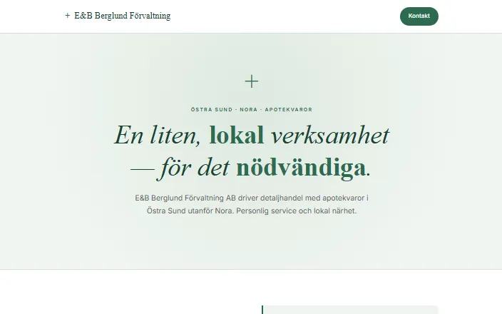 Skärmdump av E&B Berglund Förvaltning ABs hemsida