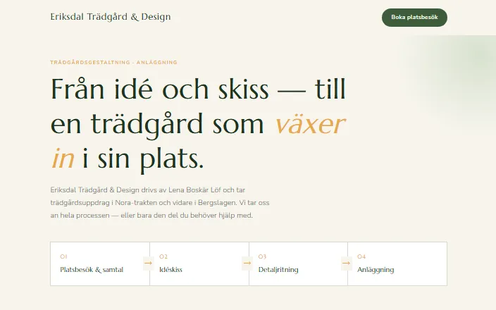 Skärmdump av Eriksdal Trädgård & Designs hemsida