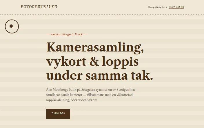 Skärmdump av Fotocentralen Noras hemsida