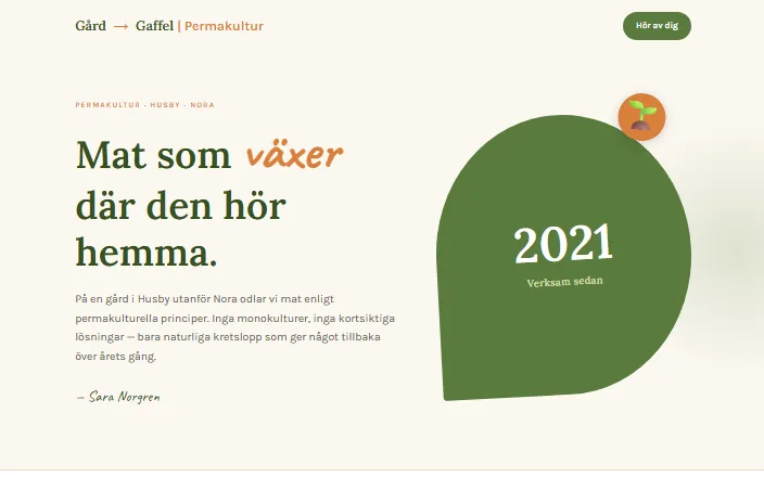 Skärmdump av Gård Till Gaffel Permakulturs hemsida