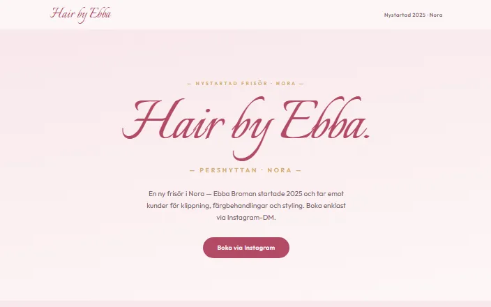 Skärmdump av Hair by Ebba Bromans hemsida