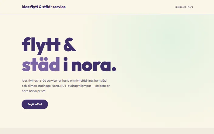 Skärmdump av Idas flytt och städ services hemsida