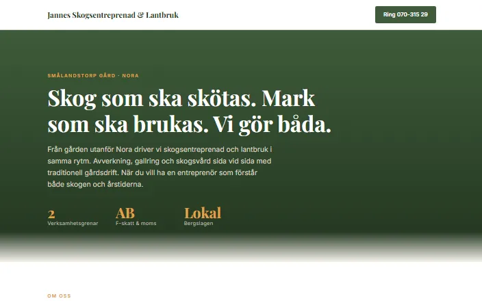Skärmdump av Jannes Skogsentreprenad & Lantbruks hemsida
