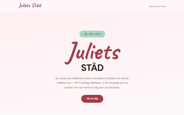 Skärmdump av Juliets Städs hemsida