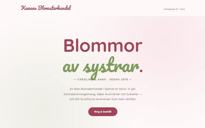 Skärmdump av Kanans Blomsterhandels hemsida