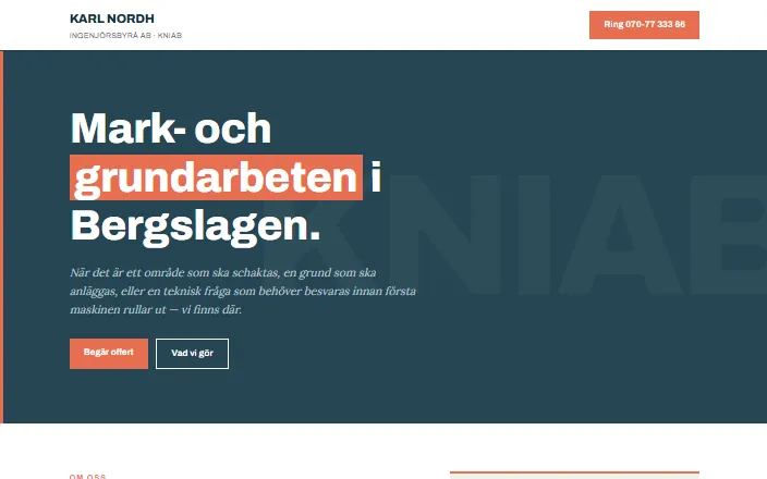 Skärmdump av Karl Nordh Ingenjörsbyrå ABs hemsida