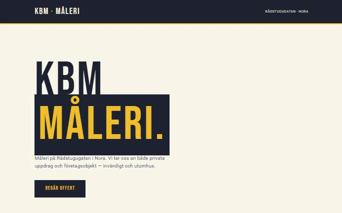 Skärmdump av KBM Måleris hemsida