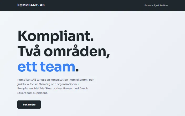 Skärmdump av Kompliant ABs hemsida