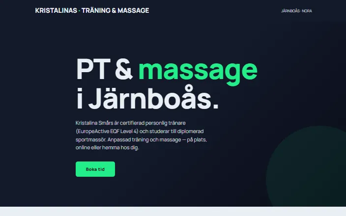Skärmdump av Kristalinas Träning & Massages hemsida