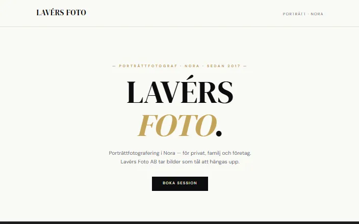 Skärmdump av Lavérs Foto ABs hemsida