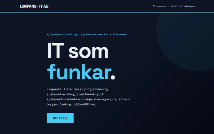 Skärmdump av Limpans IT ABs hemsida