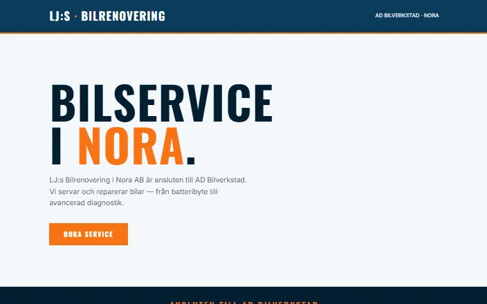 Skärmdump av LJ:s Bilrenoverings hemsida