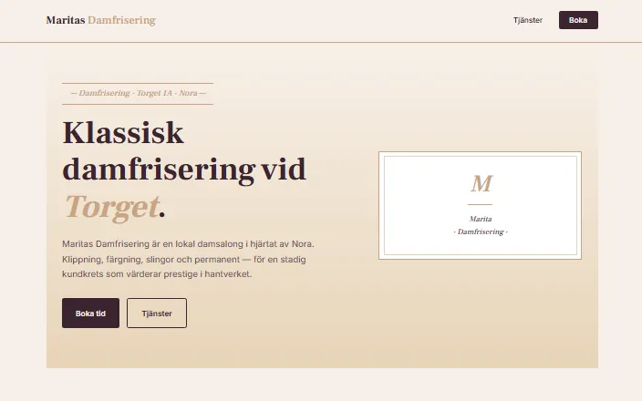Skärmdump av Maritas Damfriserings hemsida