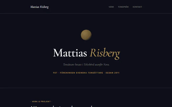 Skärmdump av Mattias Risbergs hemsida