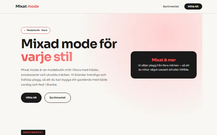 Skärmdump av Mixat modes hemsida