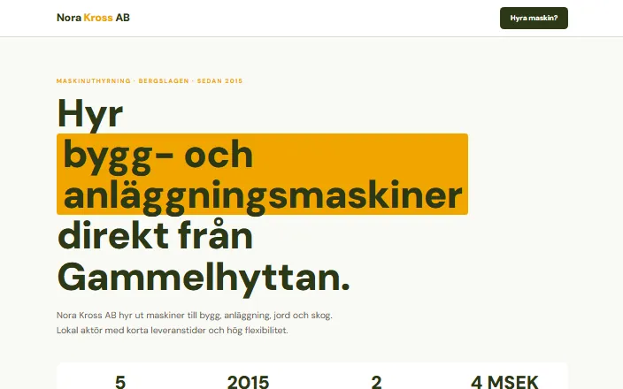 Skärmdump av Nora Kross ABs hemsida