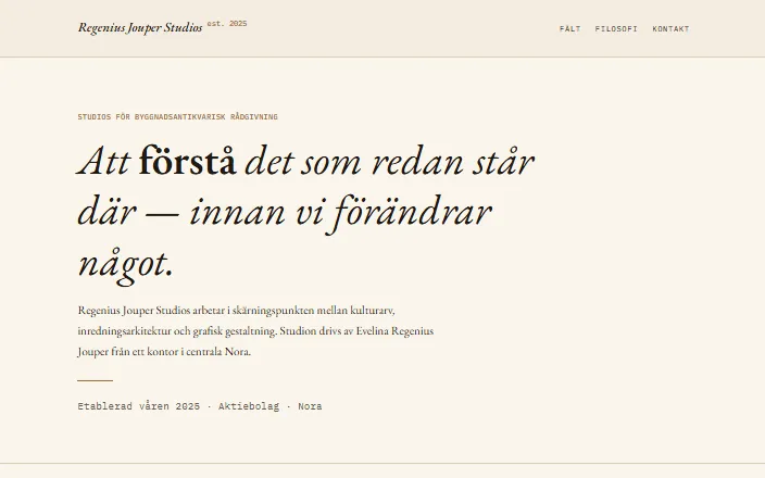 Skärmdump av Regenius Jouper Studioss hemsida