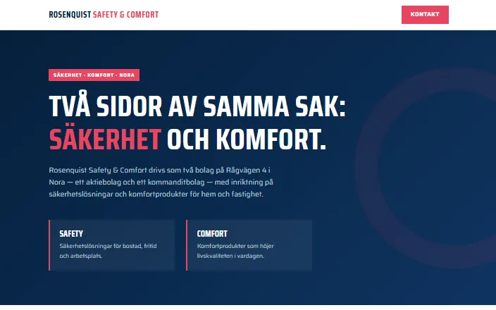 Skärmdump av Rosenquist Safety & Comforts hemsida