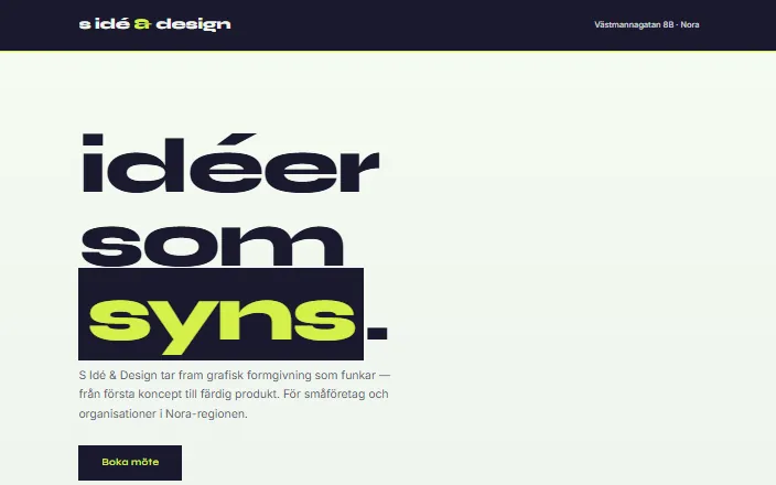 Skärmdump av S Idé & Designs hemsida