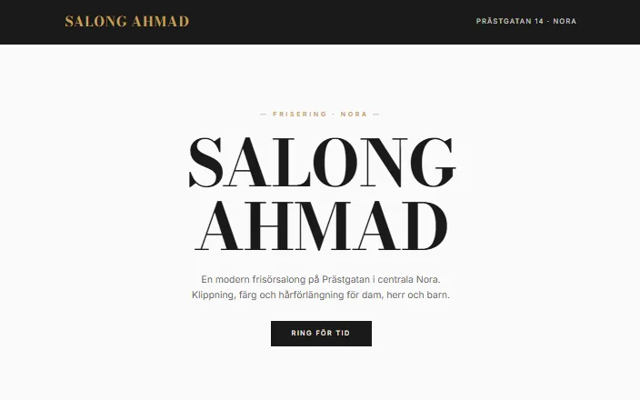 Skärmdump av Salong Ahmads hemsida