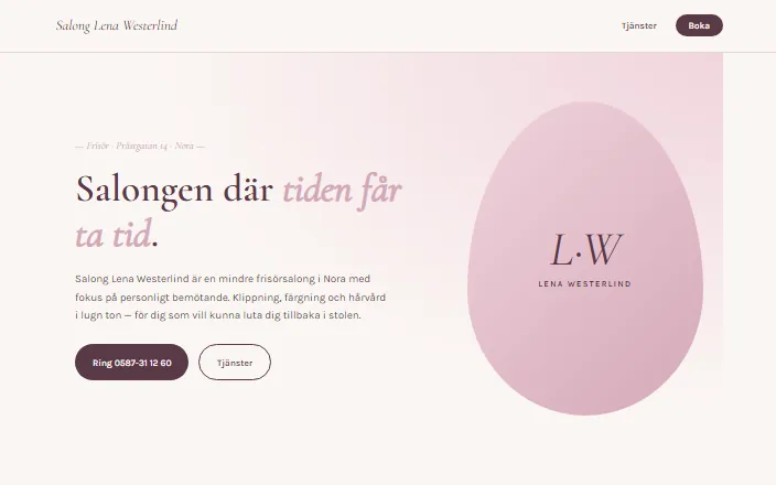 Skärmdump av Salong Lena Westerlinds hemsida