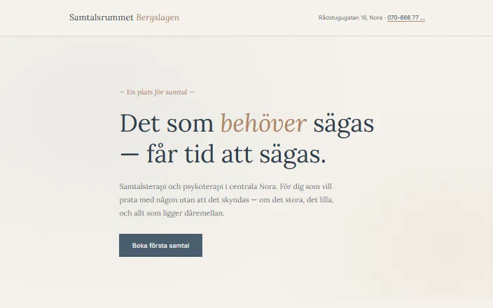 Skärmdump av Samtalsrummet Bergslagens hemsida