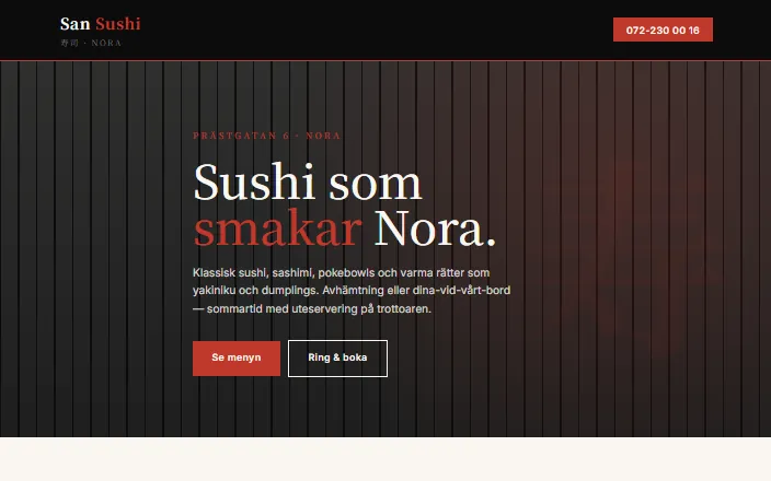 Skärmdump av San Sushi Noras hemsida