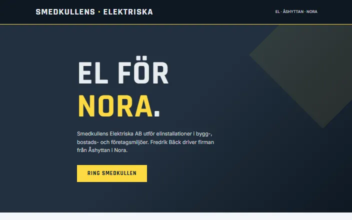 Skärmdump av Smedkullens Elektriska ABs hemsida