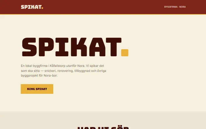 Skärmdump av Spikats hemsida