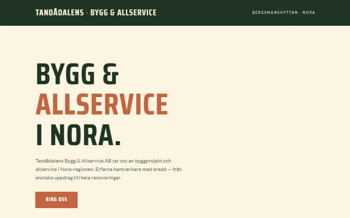 Skärmdump av Tandådalens Bygg & Allservices hemsida