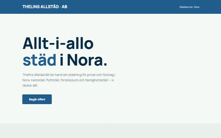 Skärmdump av Thelins Allstäd ABs hemsida