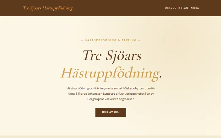 Skärmdump av Tre Sjöars Hästuppfödning och Tävlings hemsida