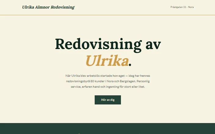 Skärmdump av Ulrika Almnor Redovisning ABs hemsida