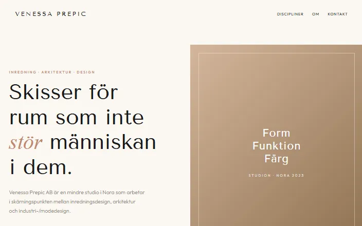 Skärmdump av Venessa Prepics hemsida