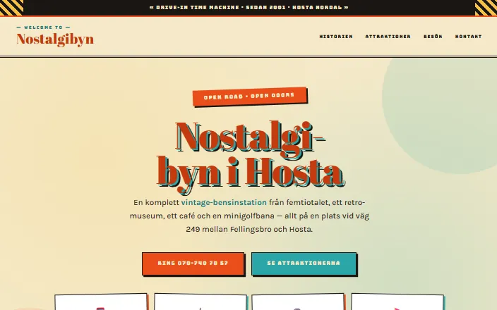 Skärmdump av Nostalgibyn Hostas hemsida