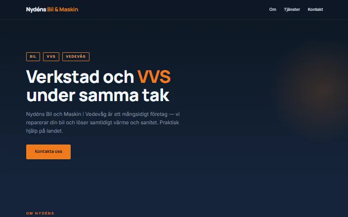 Skärmdump av Nydéns Bil och Maskins hemsida
