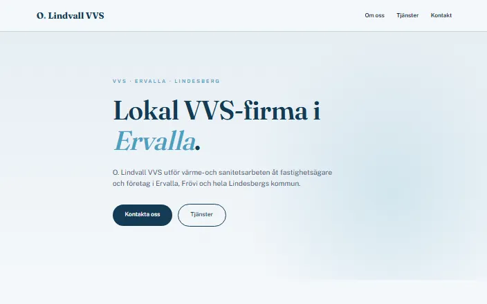 Skärmdump av O. Lindvall VVSs hemsida