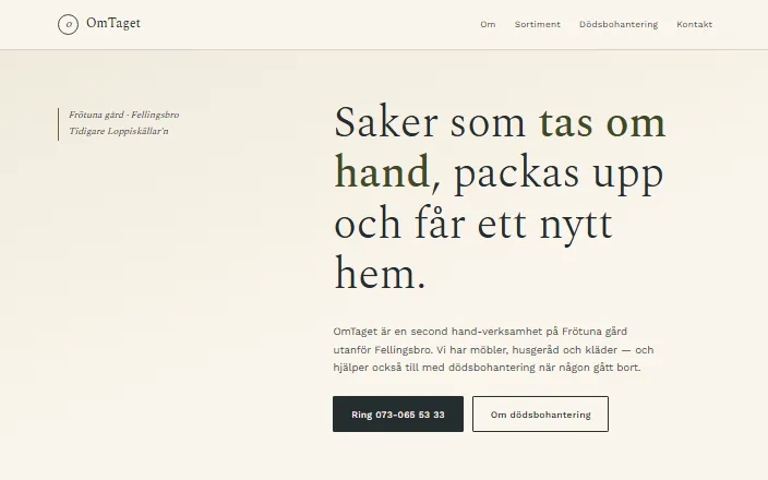 Skärmdump av OmTagets hemsida