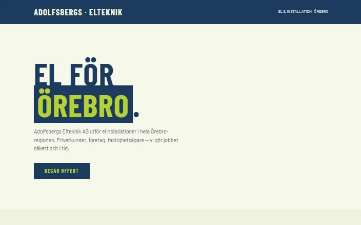 Skärmdump av Adolfsbergs Elteknik ABs hemsida