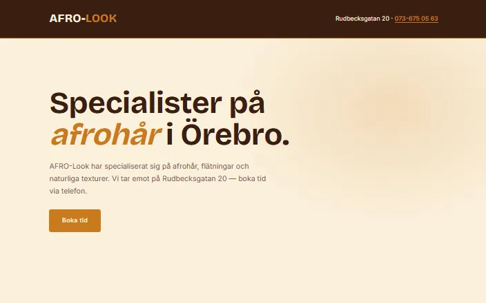 Skärmdump av AFRO-Looks hemsida