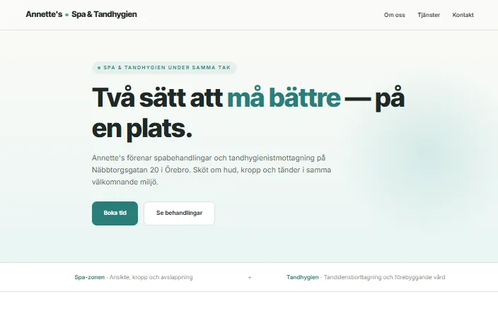 Skärmdump av Annette's Spa & Tandhygiens hemsida