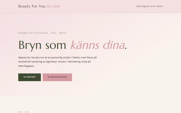 Skärmdump av Beauty For You By Linns hemsida