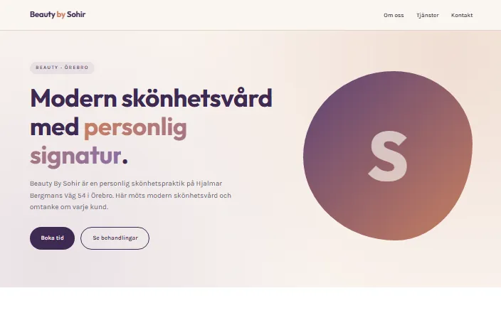 Skärmdump av Beauty By Sohirs hemsida