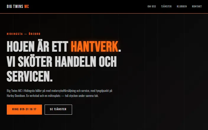 Skärmdump av Big Twins MCs hemsida