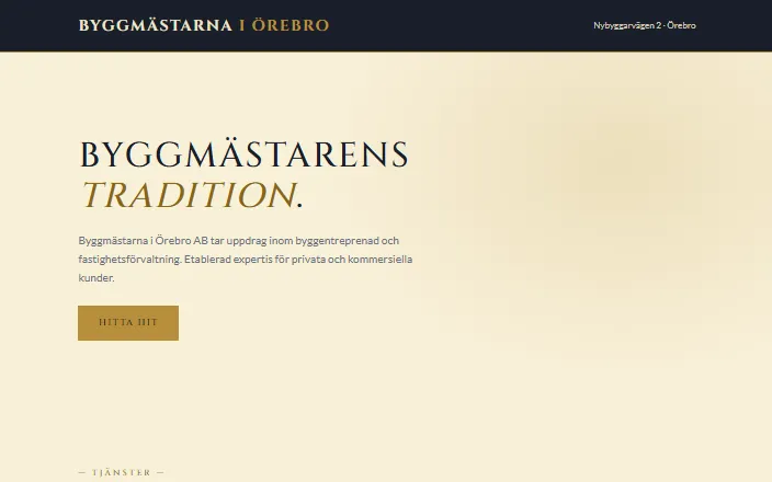 Skärmdump av Byggmästarna i Örebro ABs hemsida