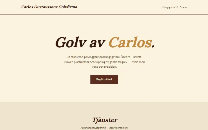 Skärmdump av Carlos Gustavssons Golvfirmas hemsida
