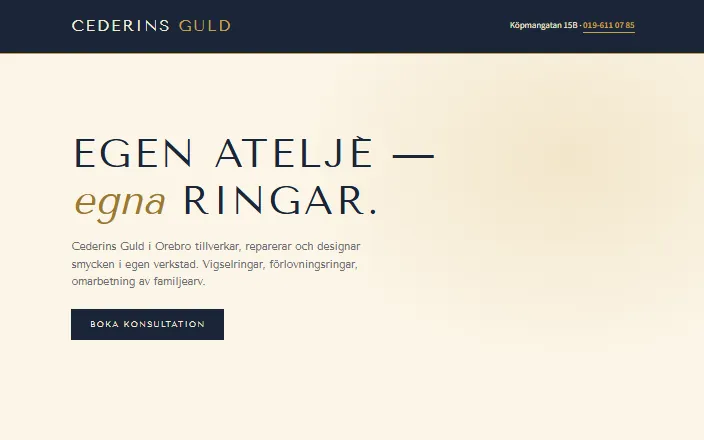 Skärmdump av Cederins Gulds hemsida