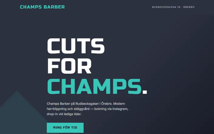 Skärmdump av Champs Barbers hemsida