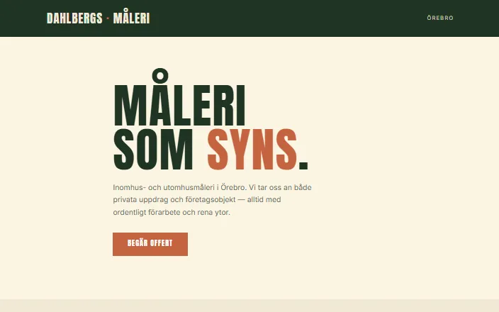 Skärmdump av Dahlbergs Måleris hemsida